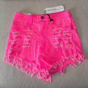 Aphrodite. HOT PINK ripped jean shorts. Brand New. Size M